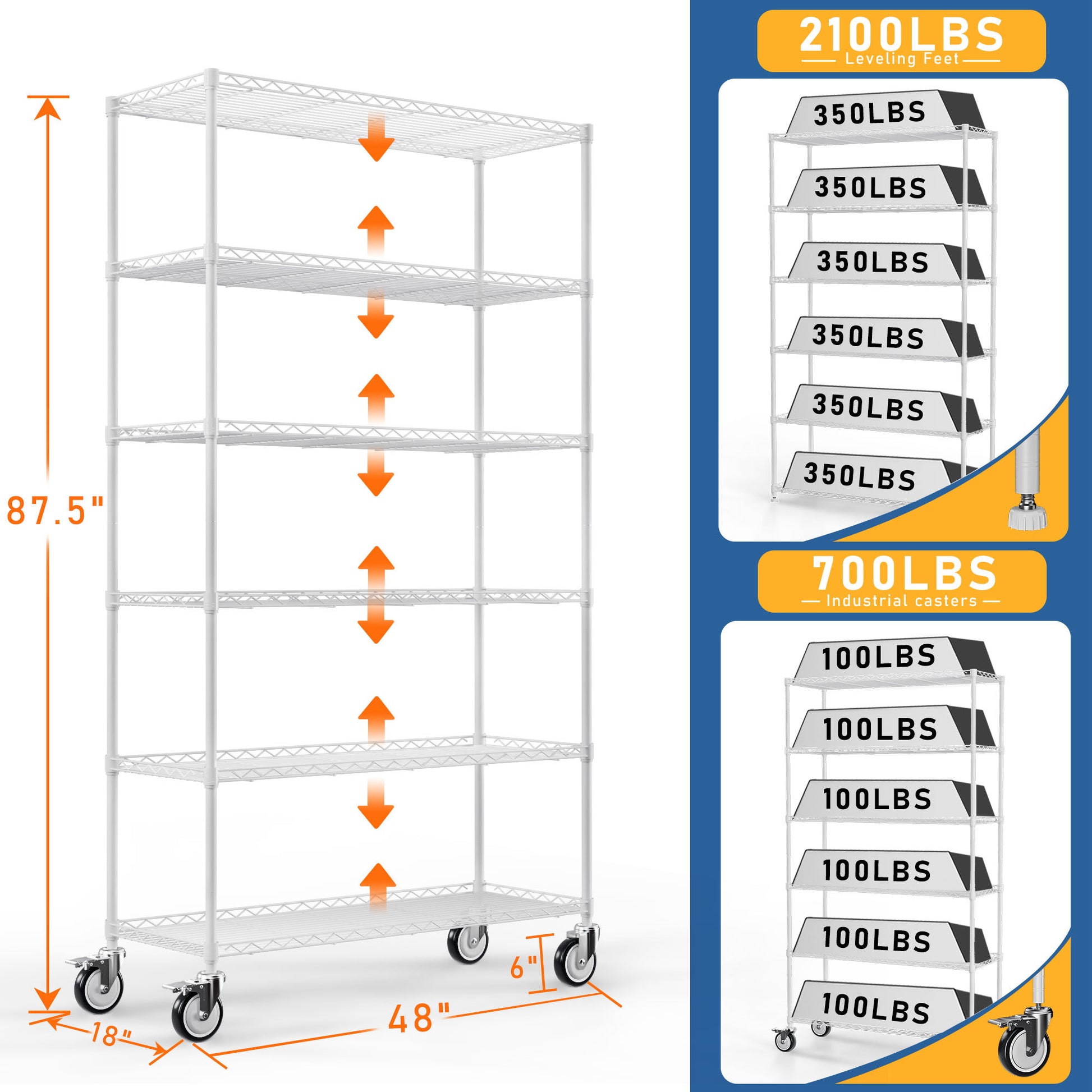 6 Tier Shelf Wire Shelving Unit Fence Shelf Fw 6T1848 W Lkj White Iron Plastic