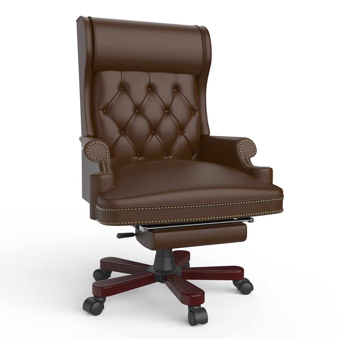 330Lbs Executive Office Chair With Footstool, Ergonomic Design High Back Reclining Comfortable Desk Chair Brown Brown Pu Leather