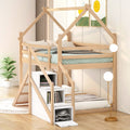 Twin Over Twin House Loft Or Bunk Bed With Slide And Staircase, Natural Box Spring Not Required Twin Natural Wood Bedroom Bunk Solid Wood Mdf