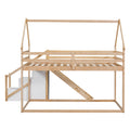 Twin Over Twin House Loft Or Bunk Bed With Slide And Staircase, Natural Box Spring Not Required Twin Natural Wood Bedroom Bunk Solid Wood Mdf