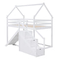 Twin Over Twin House Loft Or Bunk Bed With Slide And Staircase, White Box Spring Not Required Twin White Wood Bedroom Bunk Solid Wood Mdf