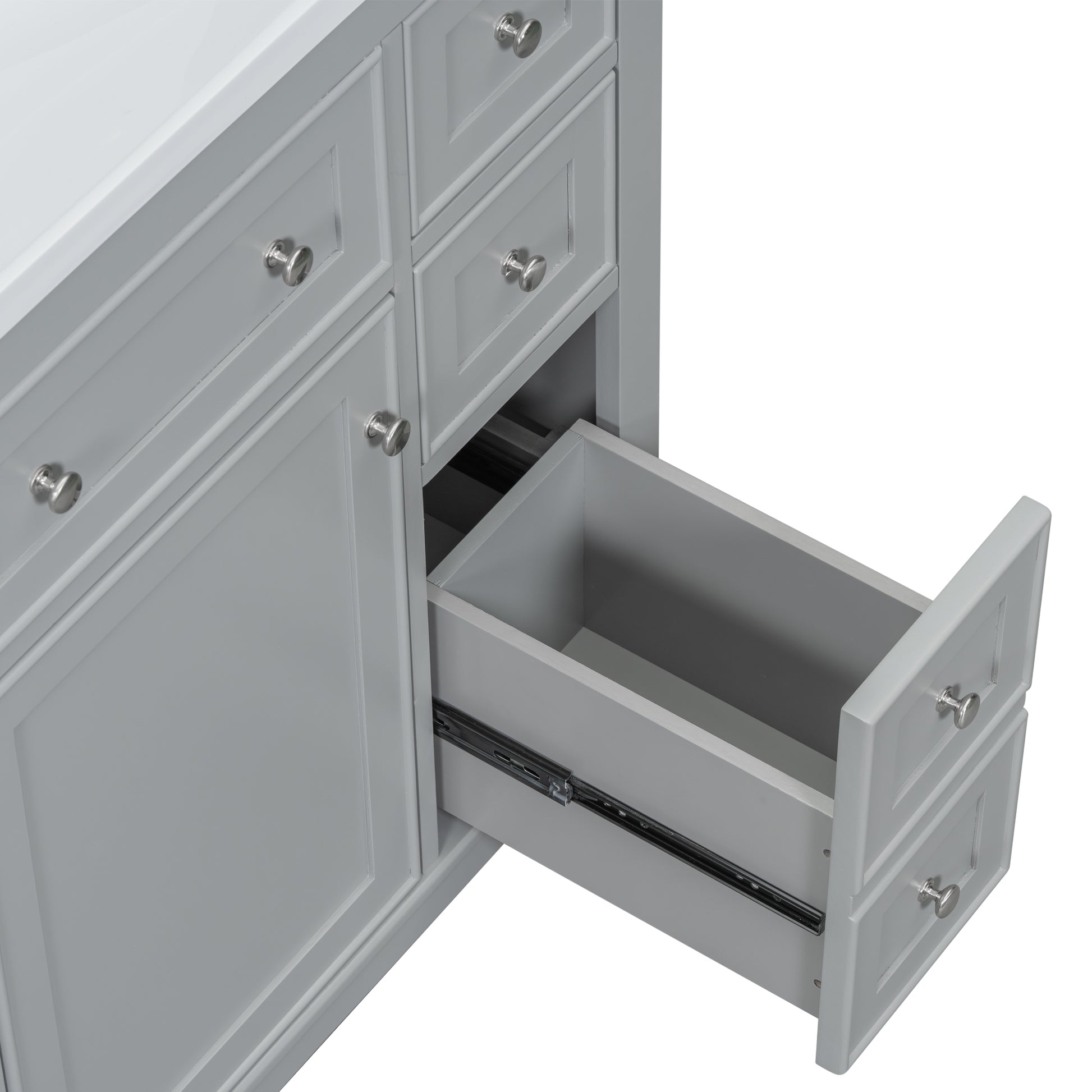 36" Bathroom Vanity With Sink Combo, One Cabinet And Six Drawers, Solid Wood And Mdf Board, Grey Grey Solid Wood Mdf