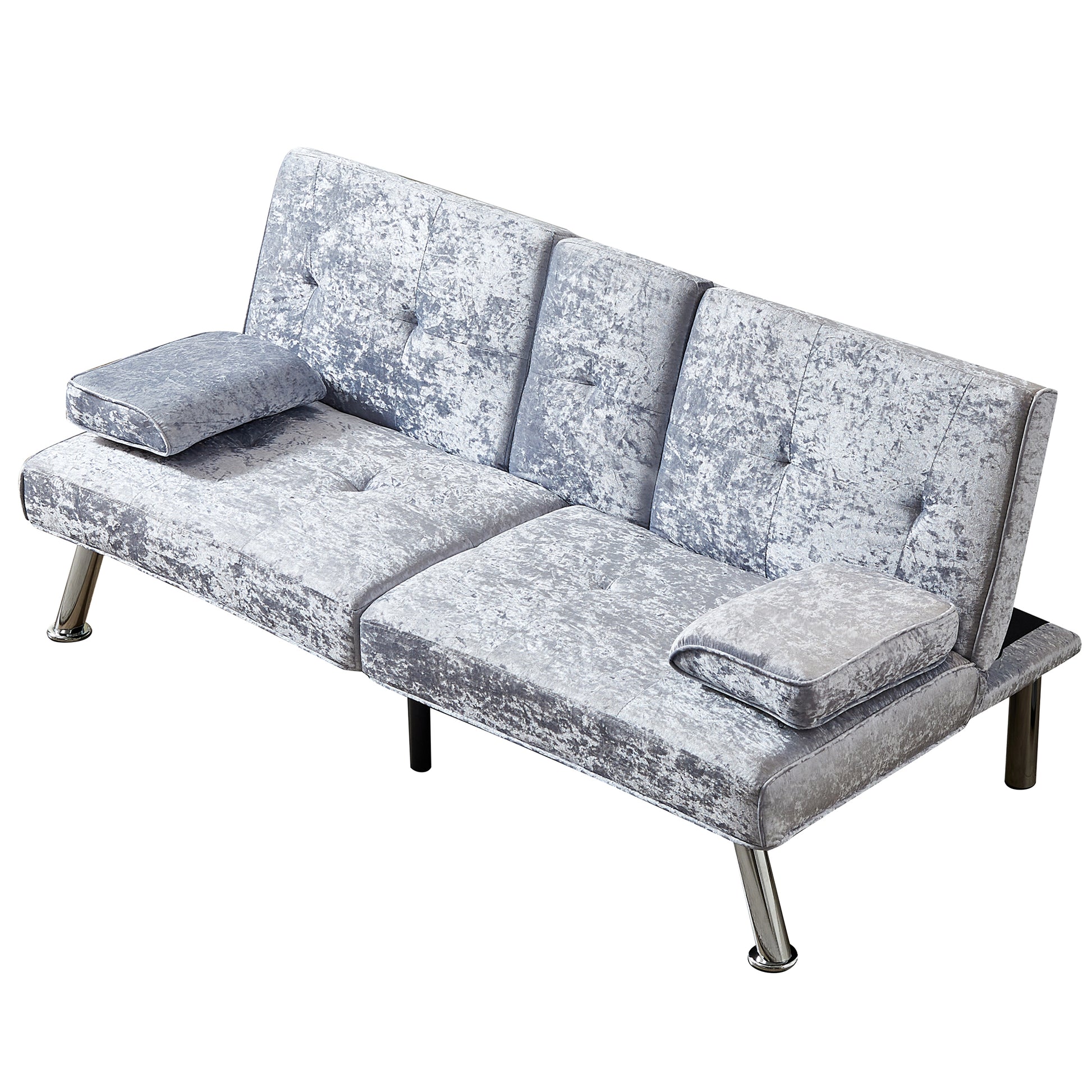 Sofa Bed Velvet, 66" Loveseat Futon Sofa Bed With Removable Armrests, Adjustable Reliner Guest Bed Daybed For Small Space, Cup Holders, 3 Angles, Gray Grey Velvet