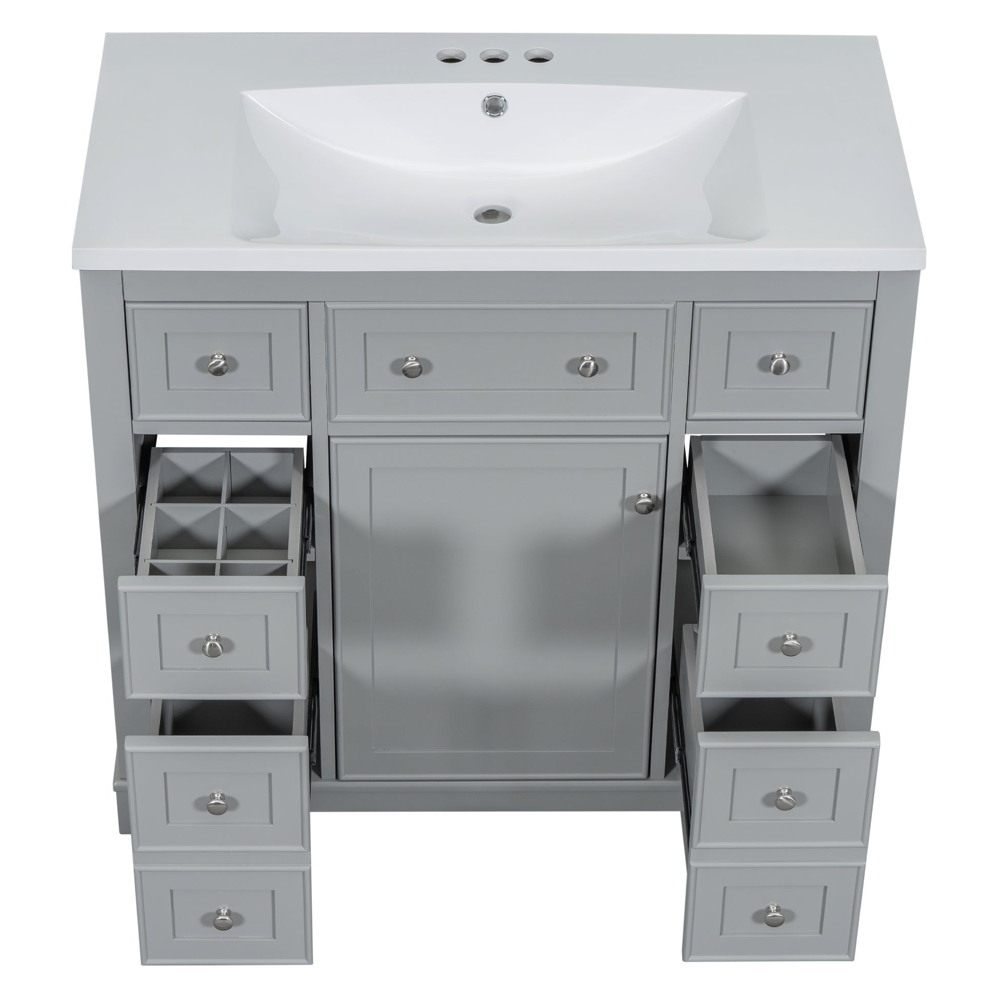 36" Bathroom Vanity With Sink Combo, One Cabinet And Six Drawers, Solid Wood And Mdf Board, Grey Grey Solid Wood Mdf