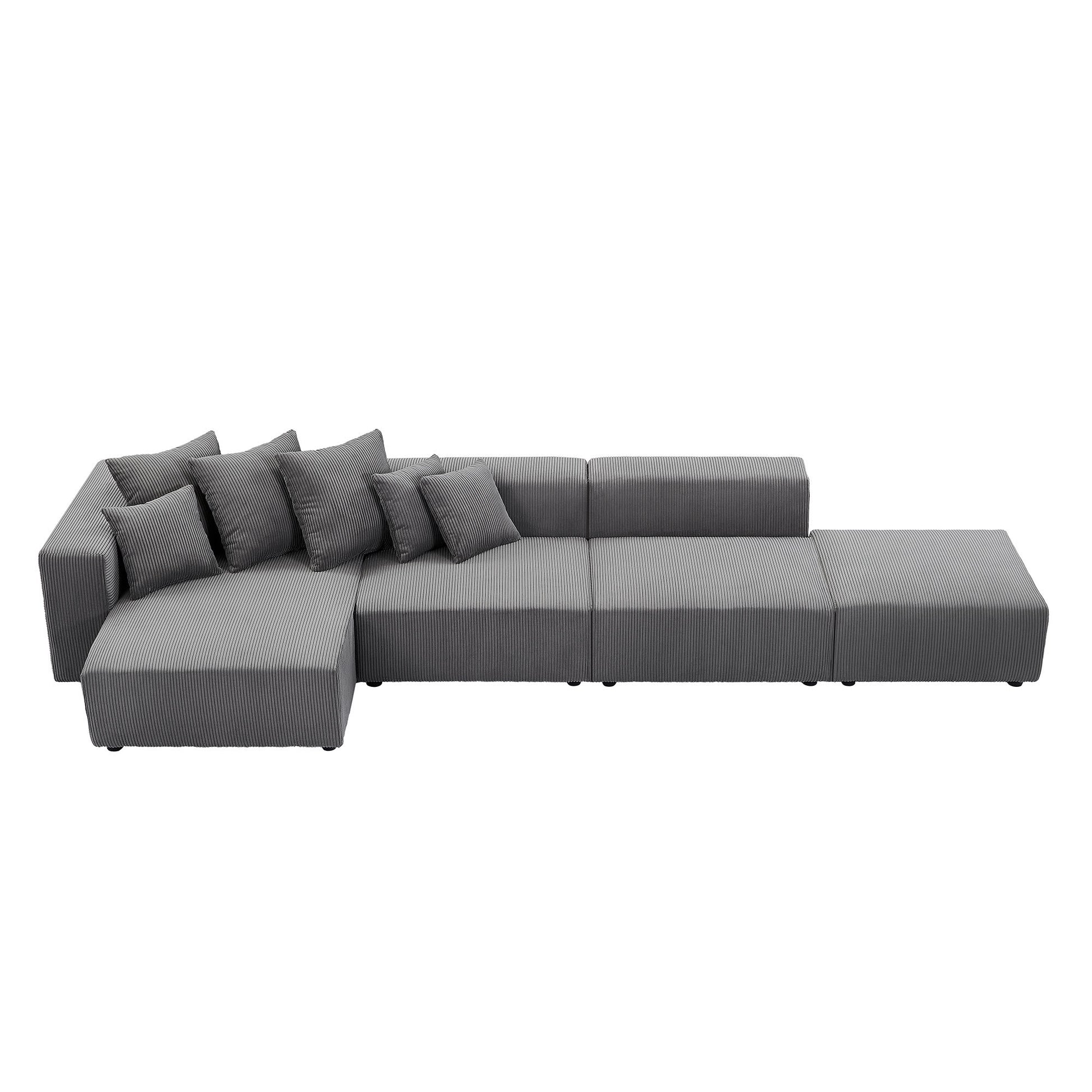 Soft Corduroy Sectional Modular Sofa 4 Piece Set, Small L Shaped Chaise Couch For Living Room, Apartment, Office, Gray Gray Corduroy