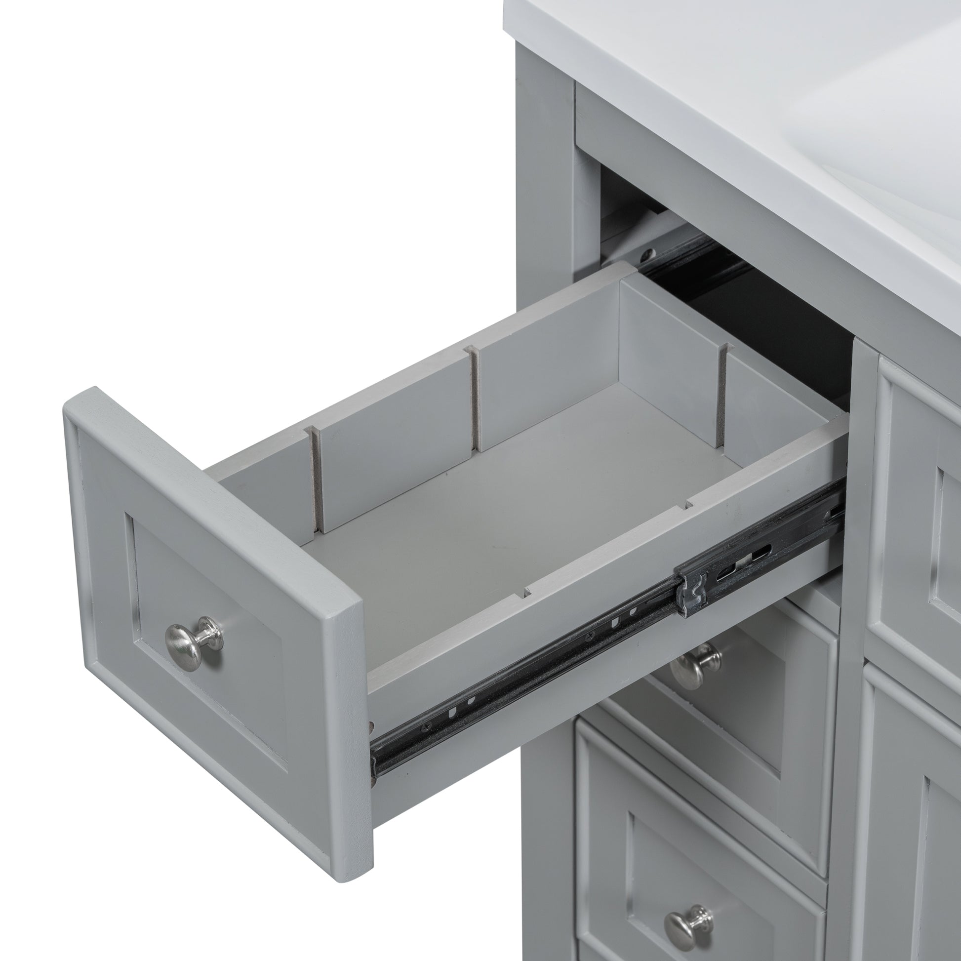 36" Bathroom Vanity With Sink Combo, One Cabinet And Six Drawers, Solid Wood And Mdf Board, Grey Grey Solid Wood Mdf