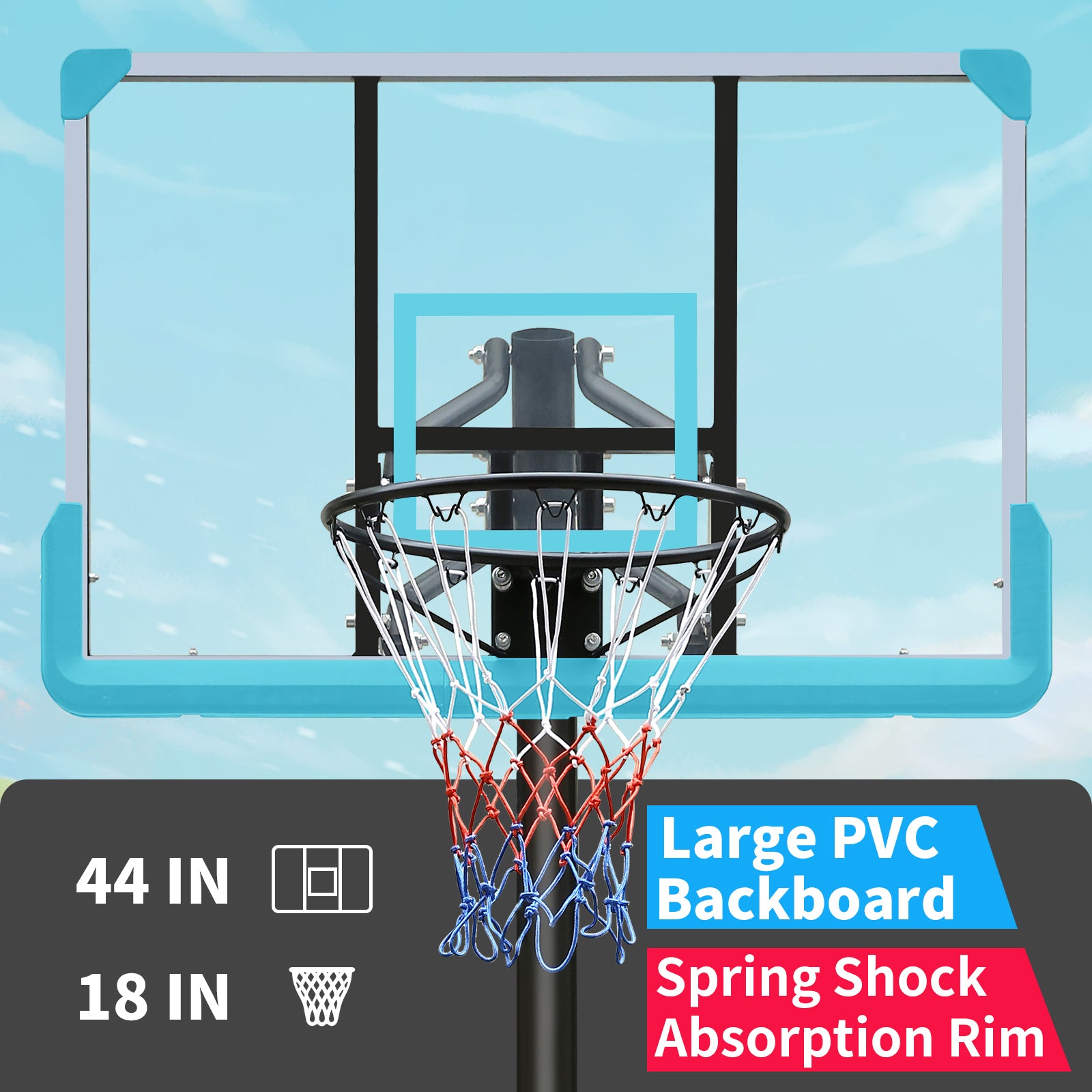 Use For Outdoor Height Adjustable 7.5 To 10Ft Basketball Hoop 44 Inch Backboard Portable Basketball Goal System With Stable Base And Wheels Balls Sports Transparent Garden & Outdoor Sporty Iron