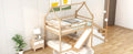 Twin Over Twin House Loft Or Bunk Bed With Slide And Staircase, Natural Box Spring Not Required Twin Natural Wood Bedroom Bunk Solid Wood Mdf