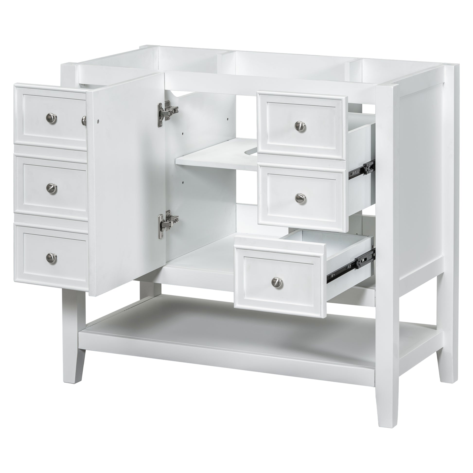 36" Bathroom Vanity Without Sink, Cabinet Base Only, One Cabinet And Three Drawers, White White Solid Wood Mdf