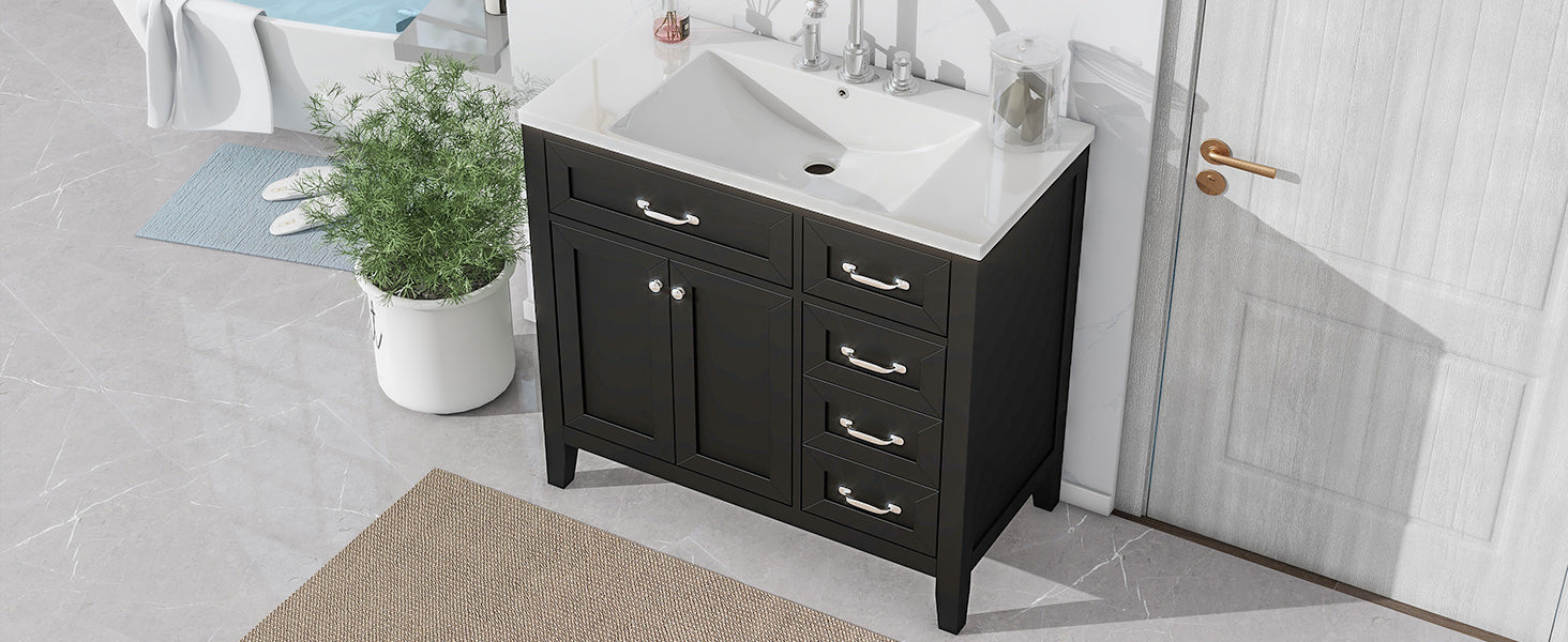 36" Bathroom Vanity With Sink Combo, Black Bathroom Cabinet With Drawers, Solid Frame And Mdf Board Black Solid Wood Mdf