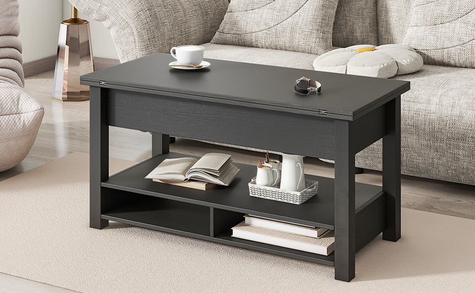 Lift Top Coffee Table, Multi Functional Coffee Table With Open Shelves, Modern Lift Tabletop Dining Table For Living Room, Home Office, Black Black Primary Living Space Particle Board