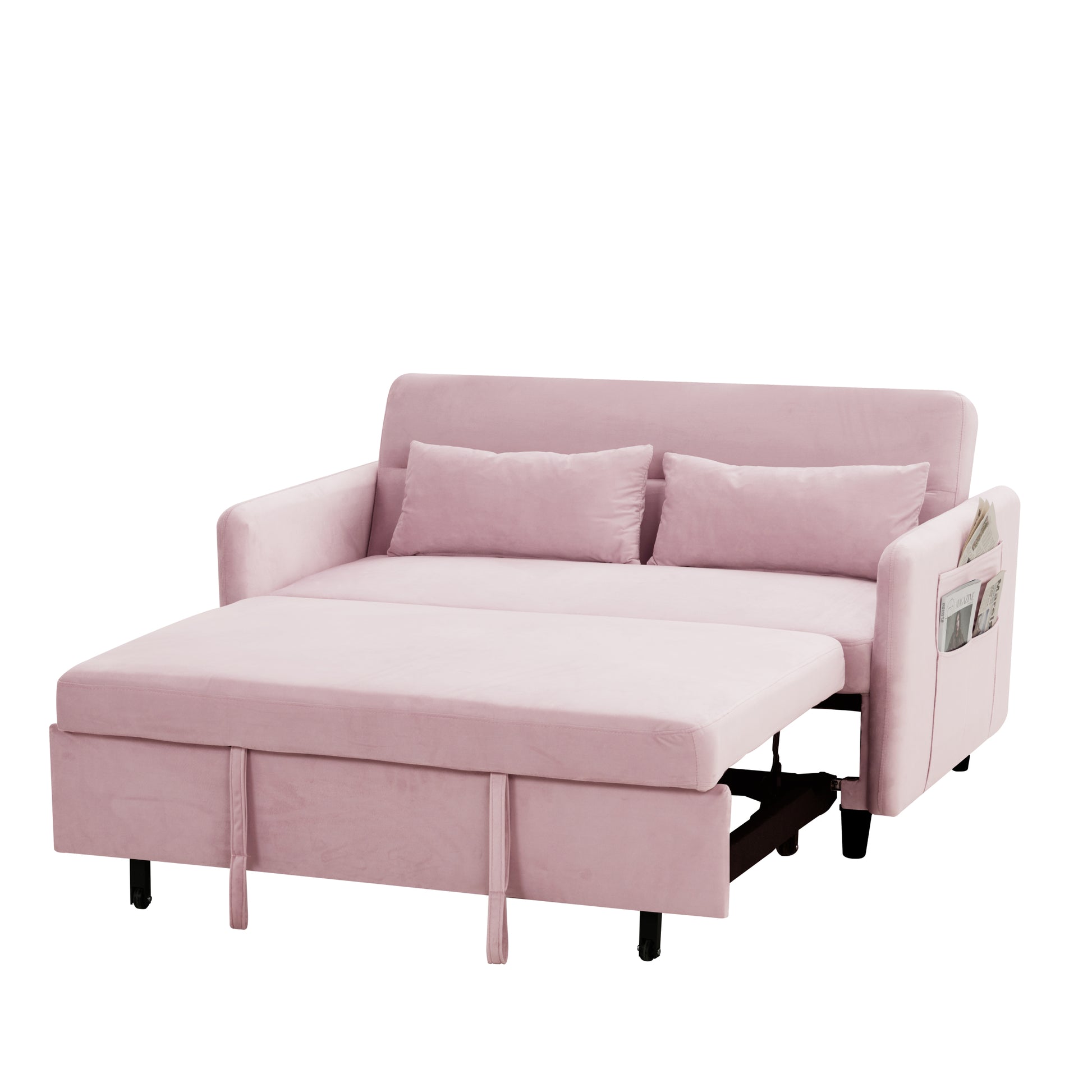 Sofa Pull Out Bed Includes Two Pillows 54 "Pink Velvet Sofa With Small Space Pink Velvet 2 Seat