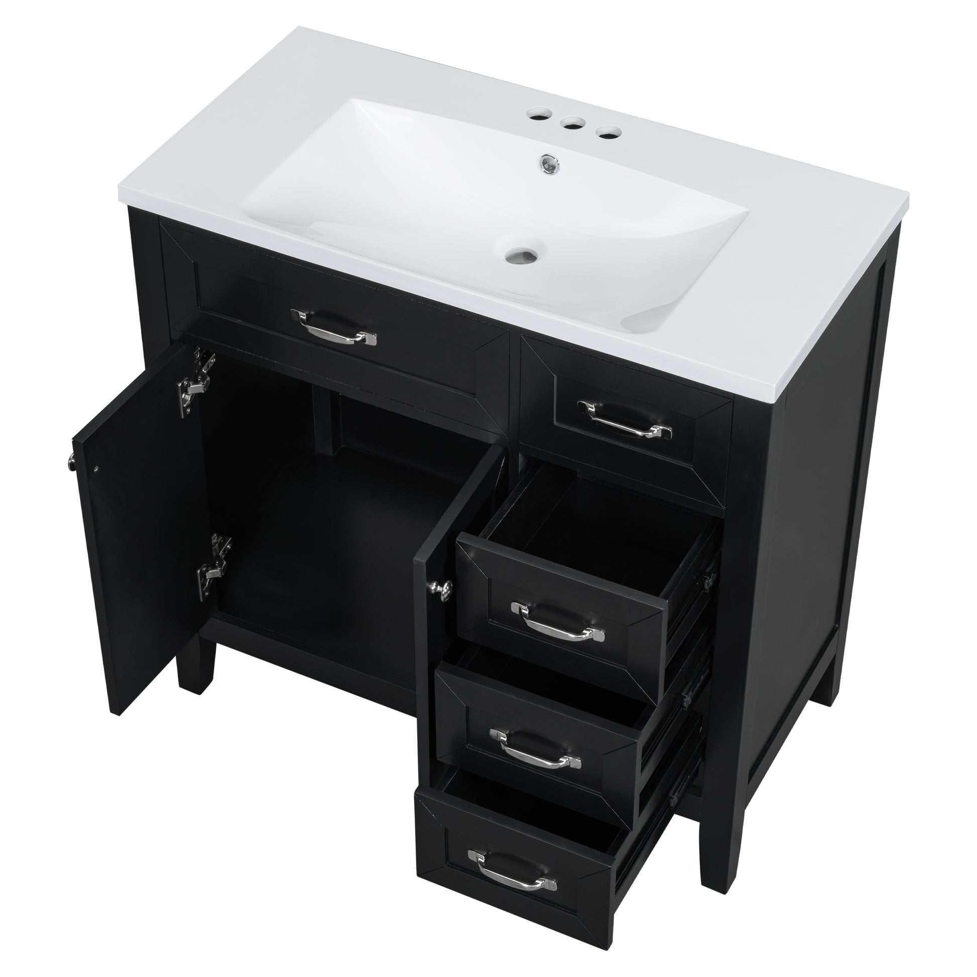 36" Bathroom Vanity With Sink Combo, Black Bathroom Cabinet With Drawers, Solid Frame And Mdf Board Black Solid Wood Mdf