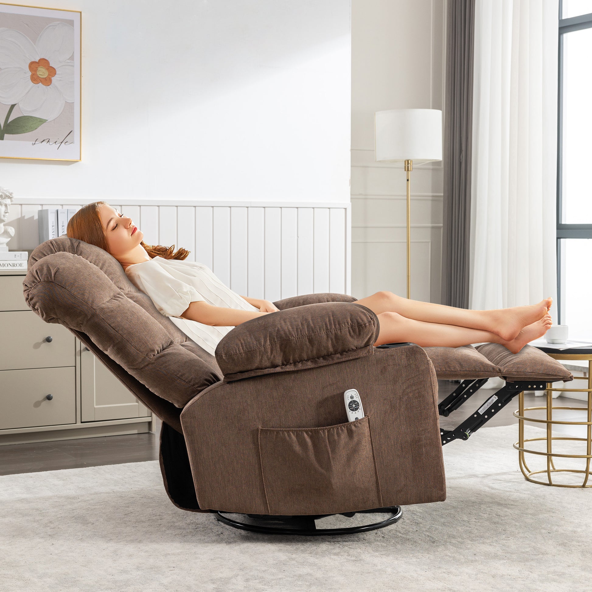 Massage Rocker Recliner Chair Rocking Chairs For Adults Oversized With 2 Cup Holders, Usb Charge Port Soft Features A Manual Massage And Heat. A B Brown Brown Soft Heavy Duty Foam Metal & Wood