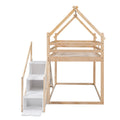 Twin Over Twin House Loft Or Bunk Bed With Slide And Staircase, Natural Box Spring Not Required Twin Natural Wood Bedroom Bunk Solid Wood Mdf