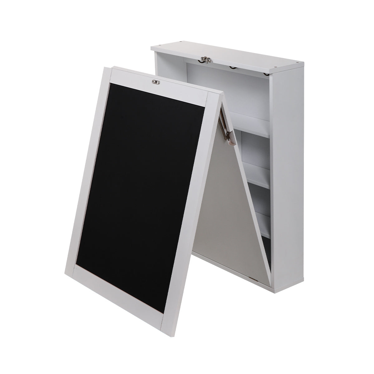 Floating Wall Mounted Table, Foldable Desk With Storage Shelves And Blackboard Black White White Black Mdf