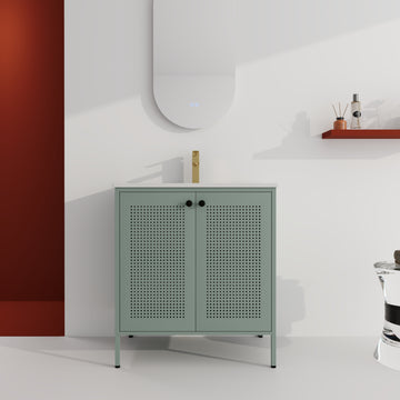 30 Inch Freestanding Bathroom Vanity With Ceramic Sink Mint Green 2 Bathroom Freestanding Modern Steel