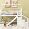 Twin Over Twin House Loft Or Bunk Bed With Slide And Staircase, White Box Spring Not Required Twin White Wood Bedroom Bunk Solid Wood Mdf