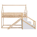 Twin Over Twin House Loft Or Bunk Bed With Slide And Staircase, Natural Box Spring Not Required Twin Natural Wood Bedroom Bunk Solid Wood Mdf