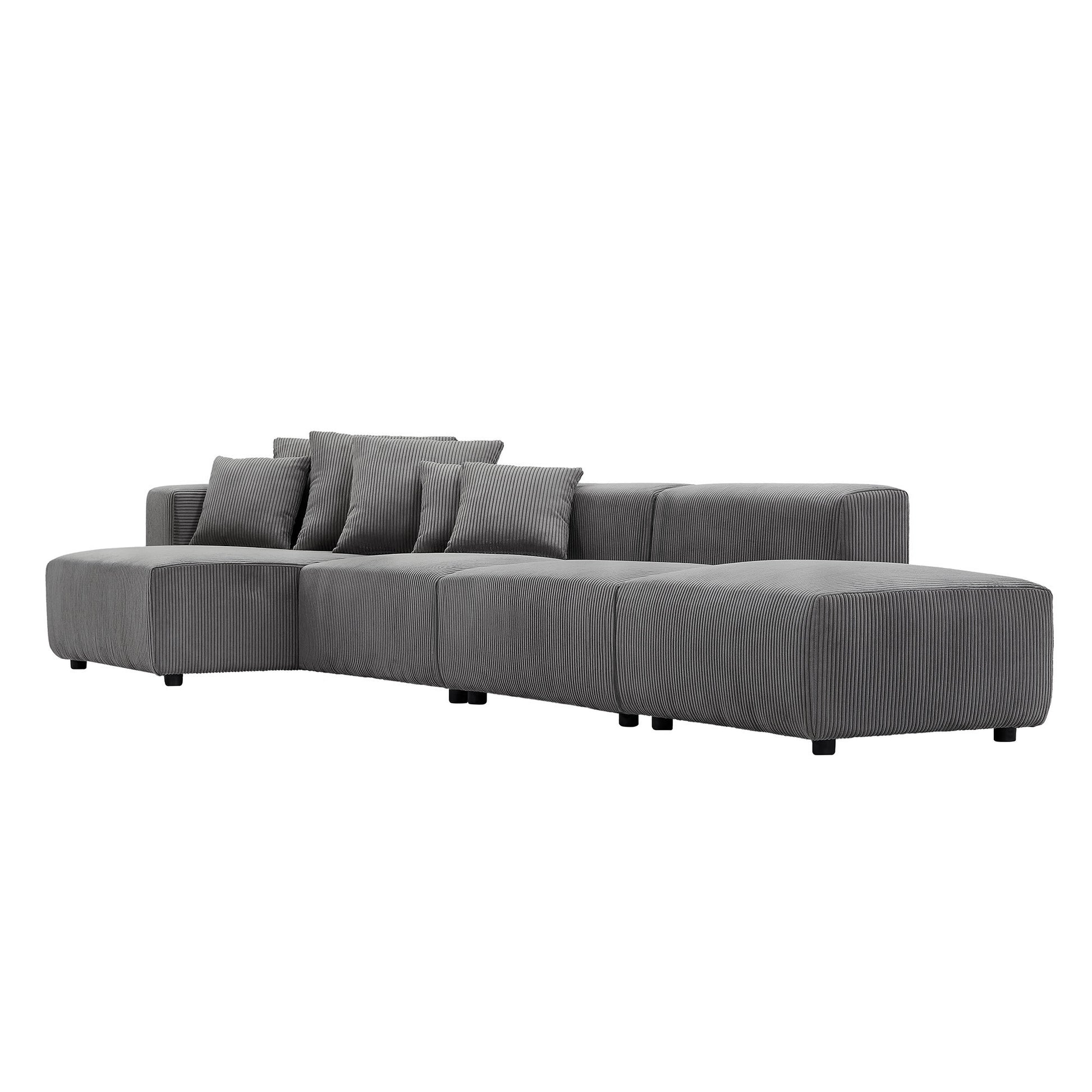 Soft Corduroy Sectional Modular Sofa 4 Piece Set, Small L Shaped Chaise Couch For Living Room, Apartment, Office, Gray Gray Corduroy