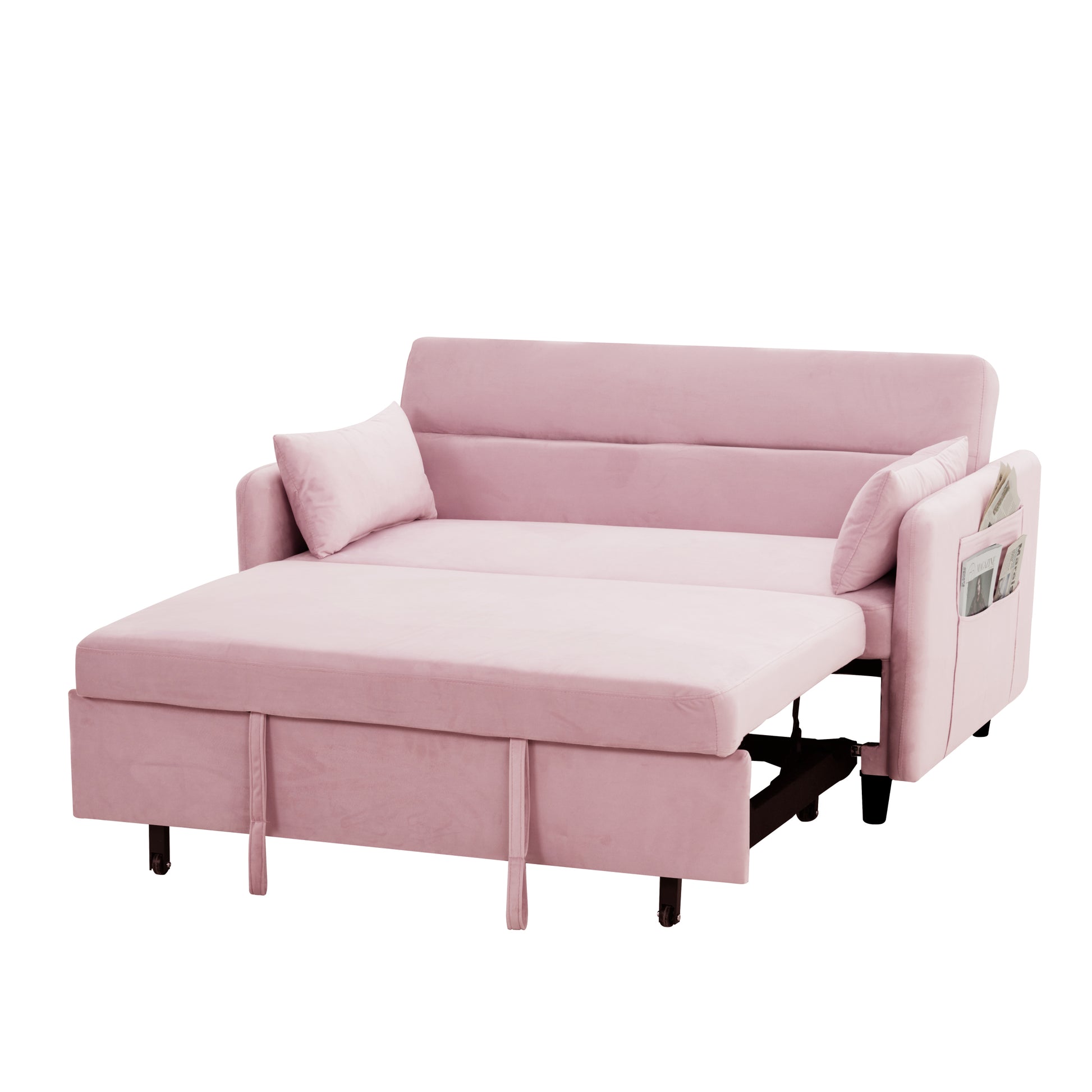 Sofa Pull Out Bed Includes Two Pillows 54 "Pink Velvet Sofa With Small Space Pink Velvet 2 Seat