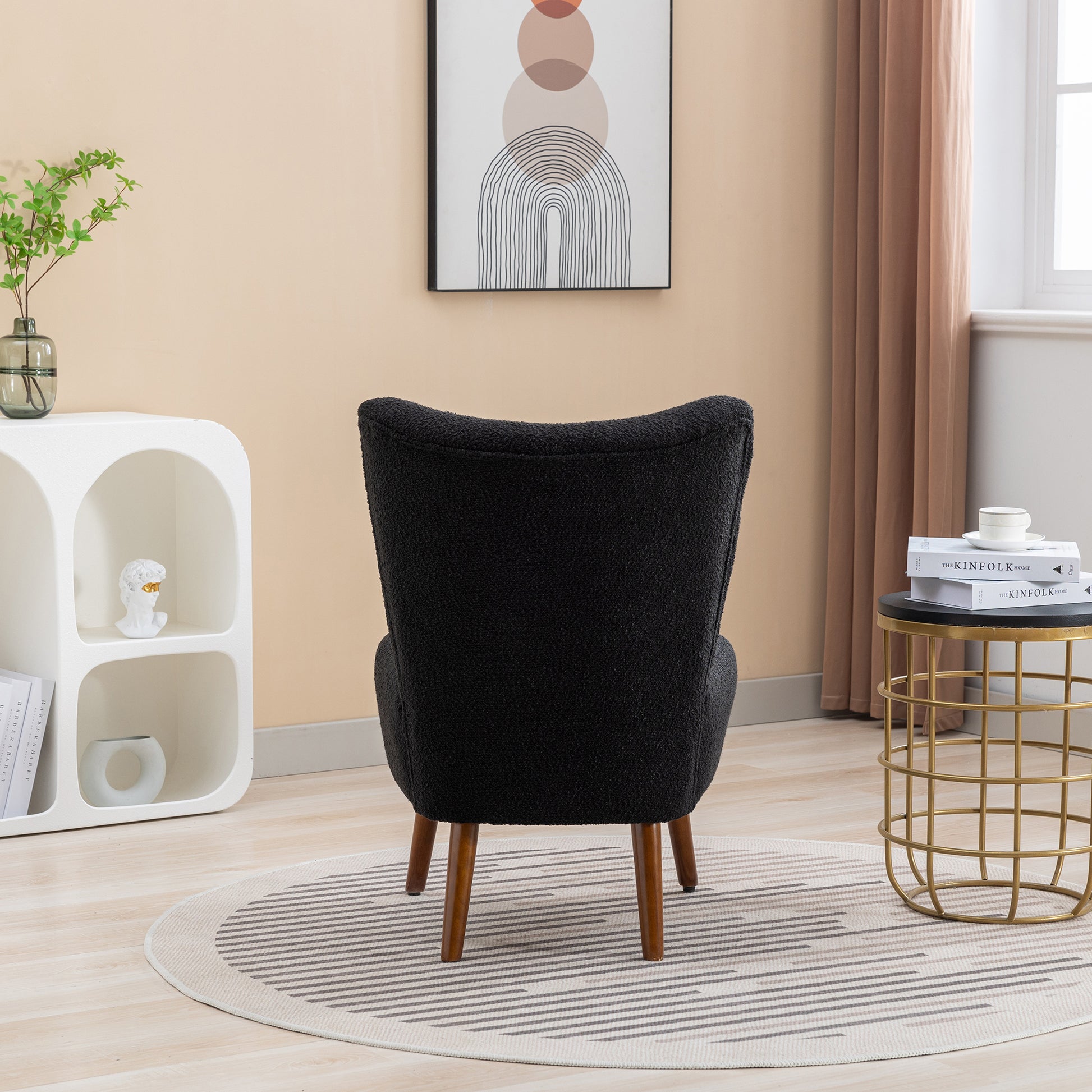 22.50''W Boucle Upholstered Armless Accent Chair Modern Slipper Chair, Cozy Curved Wingback Armchair, Corner Side Chair For Bedroom Living Room Office Cafe Lounge Hotel. Black Black Boucle