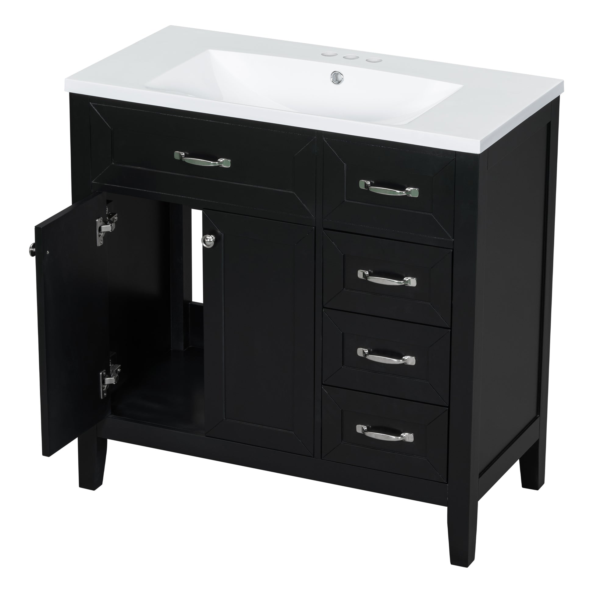 36" Bathroom Vanity With Sink Combo, Black Bathroom Cabinet With Drawers, Solid Frame And Mdf Board Black Solid Wood Mdf