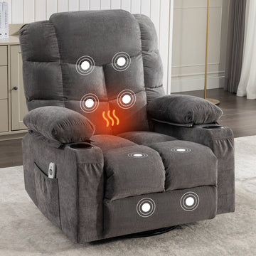 Massage Rocker Recliner Chair Rocking Chairs For Adults Oversized With 2 Cup Holders, Usb Charge Port Soft Features A Manual Massage And Heat. A B Grey Grey Soft Heavy Duty Foam Metal & Wood