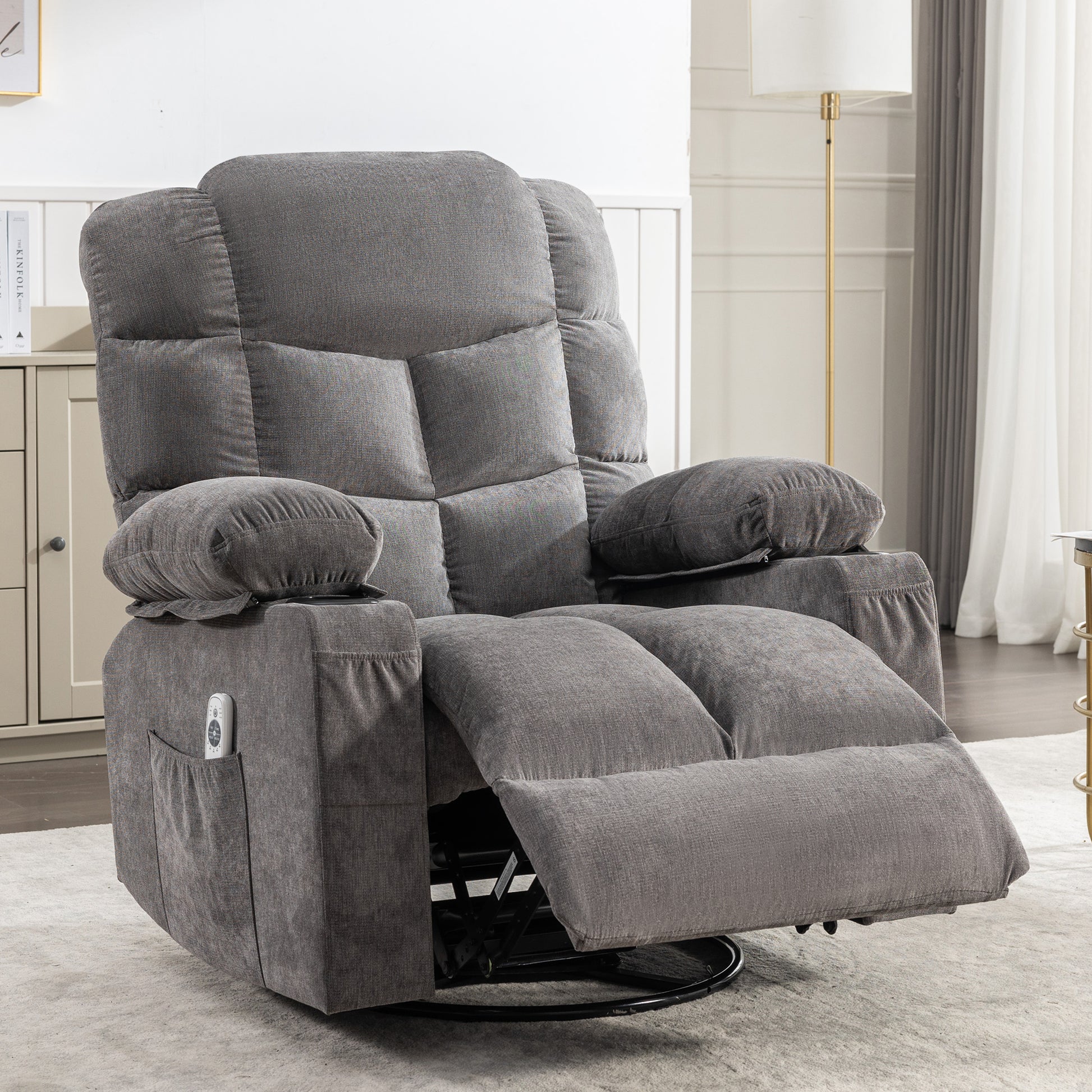 Massage Rocker Recliner Chair Rocking Chairs For Adults Oversized With 2 Cup Holders, Usb Charge Port Soft Features A Manual Massage And Heat. A B Grey Grey Soft Heavy Duty Foam Metal & Wood