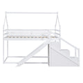 Twin Over Twin House Loft Or Bunk Bed With Slide And Staircase, White Box Spring Not Required Twin White Wood Bedroom Bunk Solid Wood Mdf