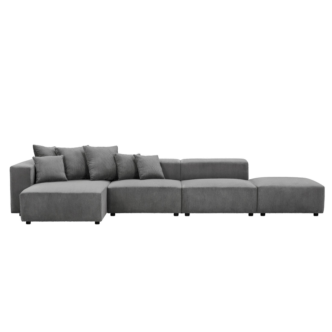 Soft Corduroy Sectional Modular Sofa 4 Piece Set, Small L Shaped Chaise Couch For Living Room, Apartment, Office, Gray Gray Corduroy