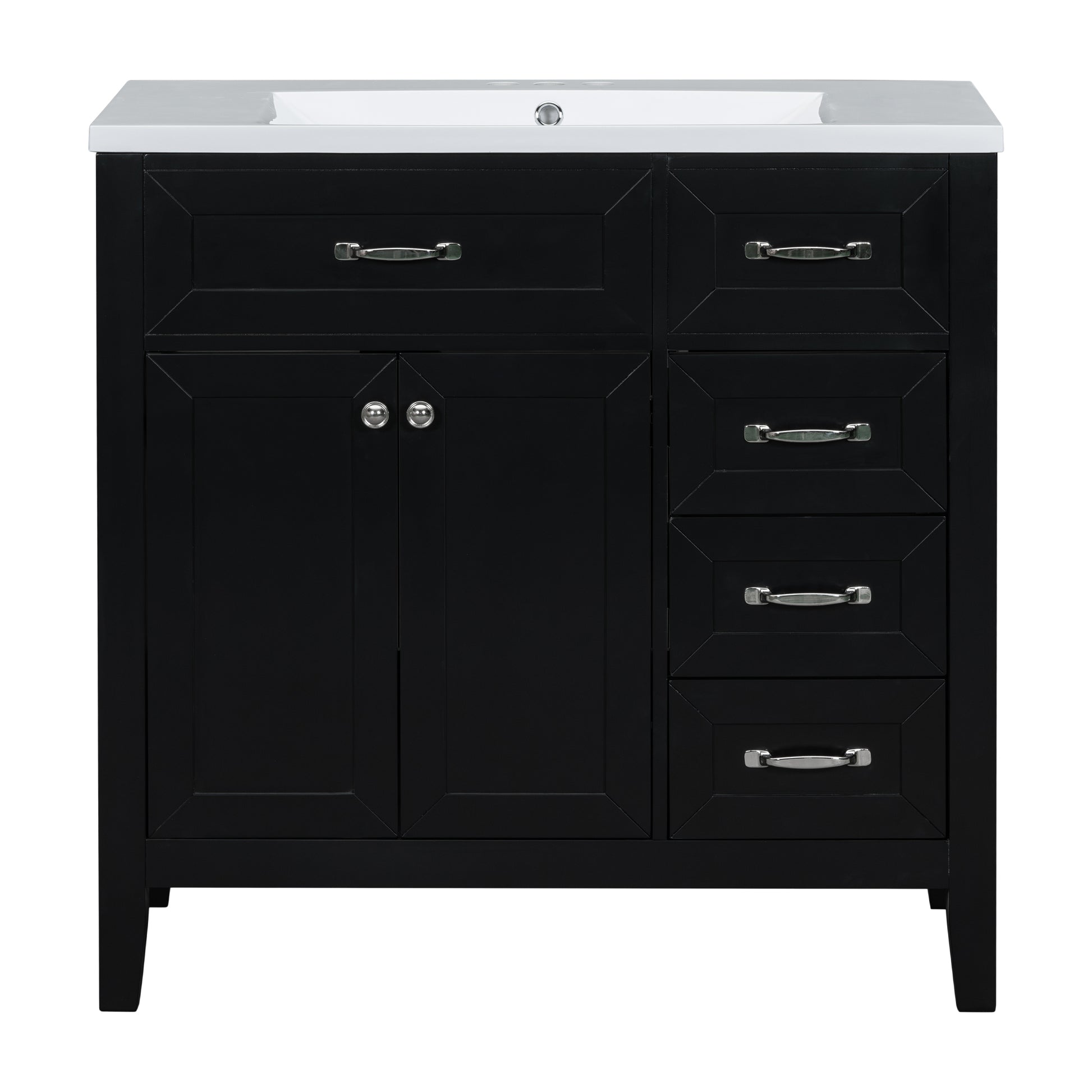 36" Bathroom Vanity With Sink Combo, Black Bathroom Cabinet With Drawers, Solid Frame And Mdf Board Black Solid Wood Mdf