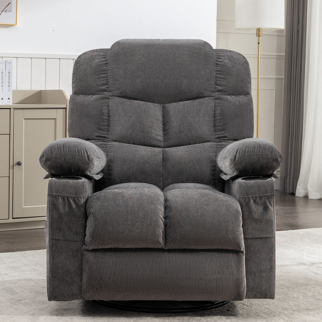 Massage Rocker Recliner Chair Rocking Chairs For Adults Oversized With 2 Cup Holders, Usb Charge Port Soft Features A Manual Massage And Heat. A B Grey Grey Soft Heavy Duty Foam Metal & Wood