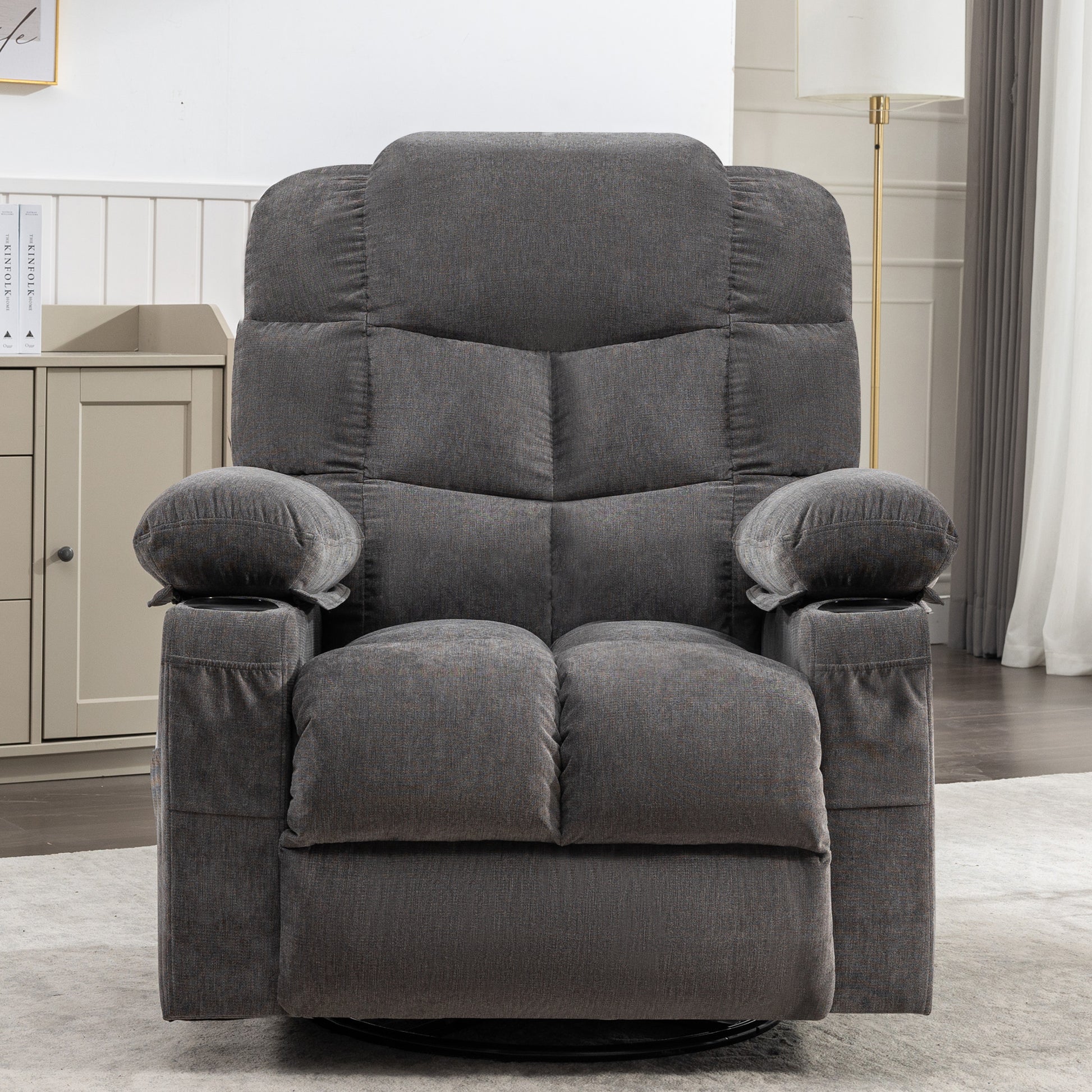 Massage Rocker Recliner Chair Rocking Chairs For Adults Oversized With 2 Cup Holders, Usb Charge Port Soft Features A Manual Massage And Heat. A B Grey Grey Soft Heavy Duty Foam Metal & Wood