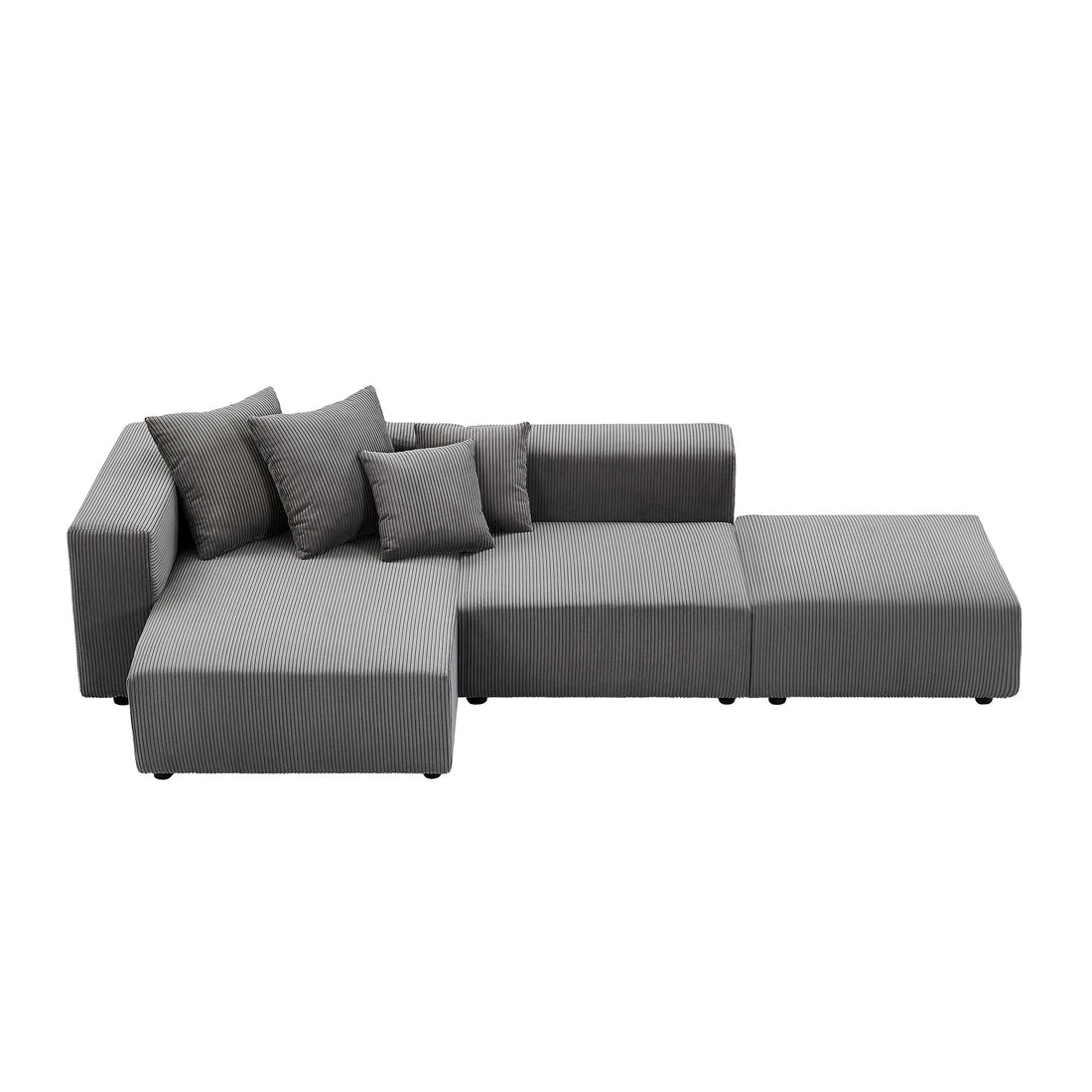 Soft Corduroy Sectional Modular Sofa Set, Small L Shaped Chaise Couch For Living Room, Apartment, Office, Gray Gray Fabric