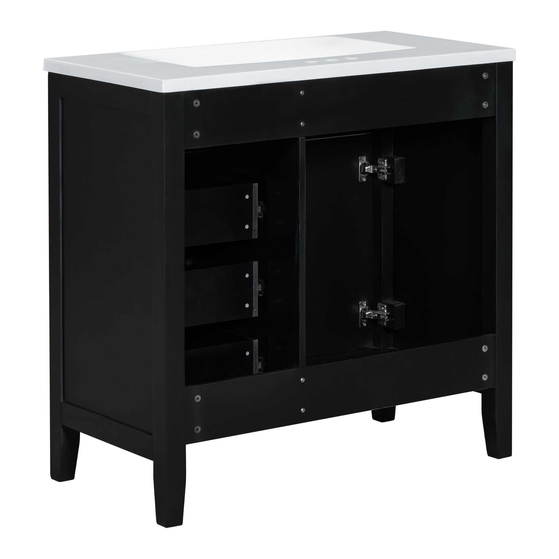 36" Bathroom Vanity With Sink Combo, Black Bathroom Cabinet With Drawers, Solid Frame And Mdf Board Black Solid Wood Mdf