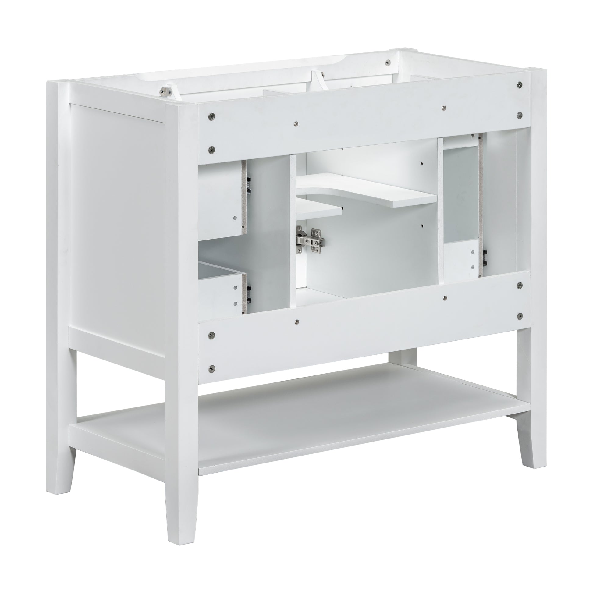 36" Bathroom Vanity Without Sink, Cabinet Base Only, One Cabinet And Three Drawers, White White Solid Wood Mdf