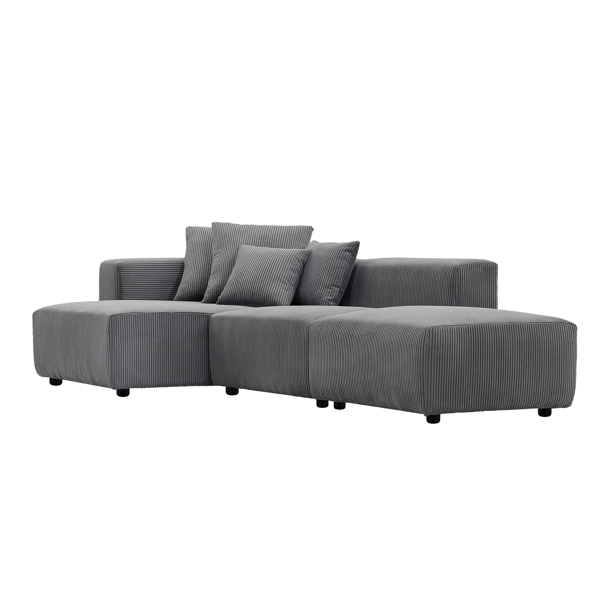 Soft Corduroy Sectional Modular Sofa Set, Small L Shaped Chaise Couch For Living Room, Apartment, Office, Gray Gray Fabric