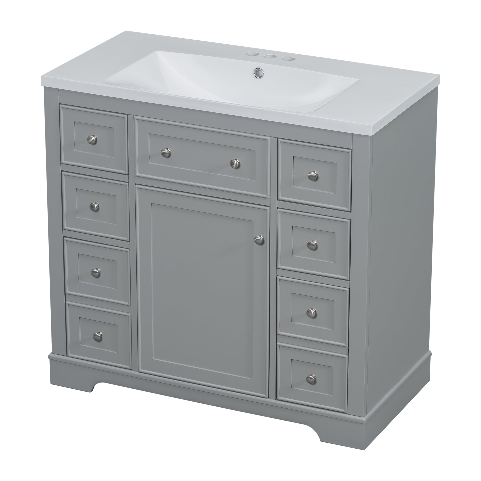 36" Bathroom Vanity With Sink Combo, One Cabinet And Six Drawers, Solid Wood And Mdf Board, Grey Grey Solid Wood Mdf