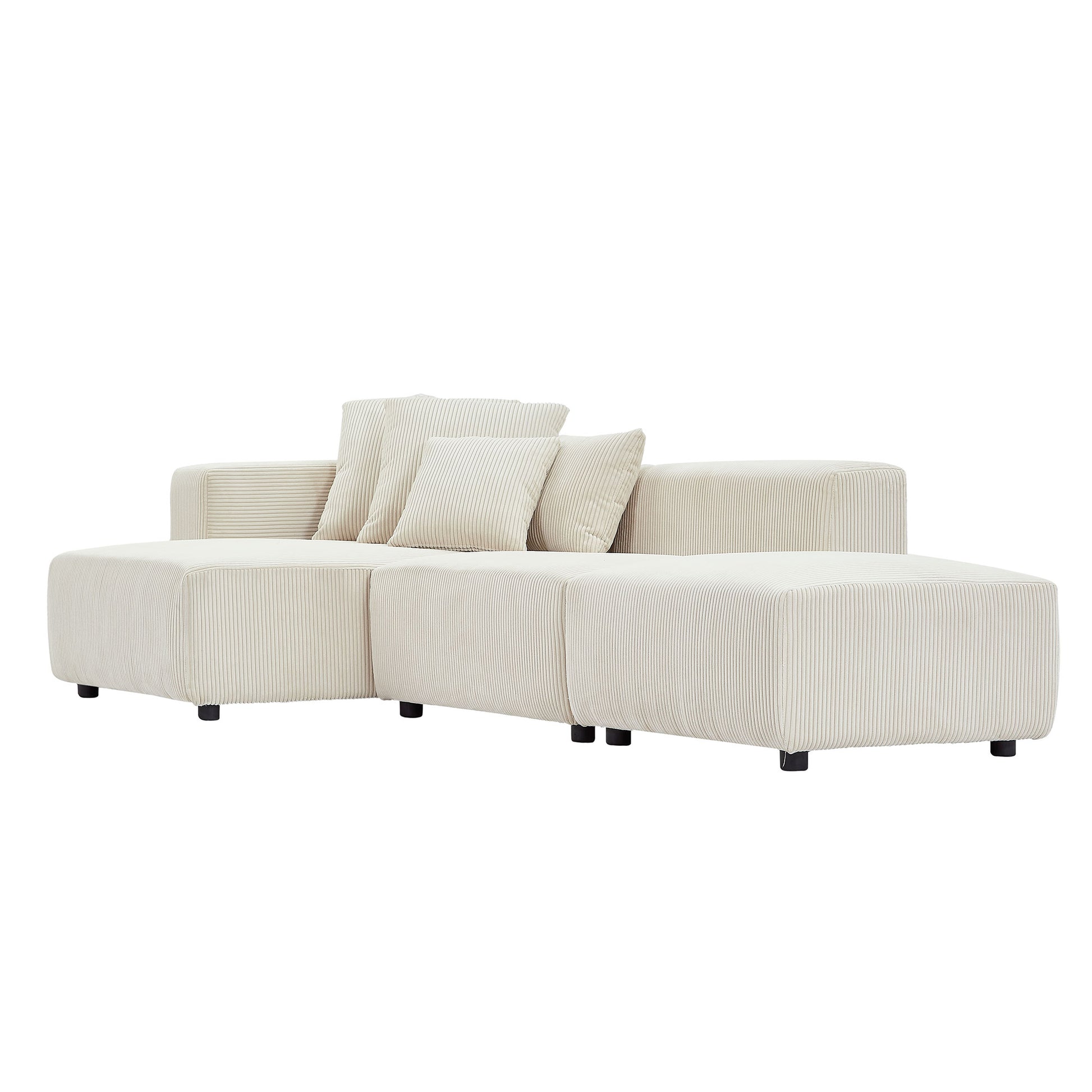 Soft Corduroy Sectional Modular Sofa Set, Small L Shaped Chaise Couch For Living Room, Apartment, Office, Beige Beige Fabric