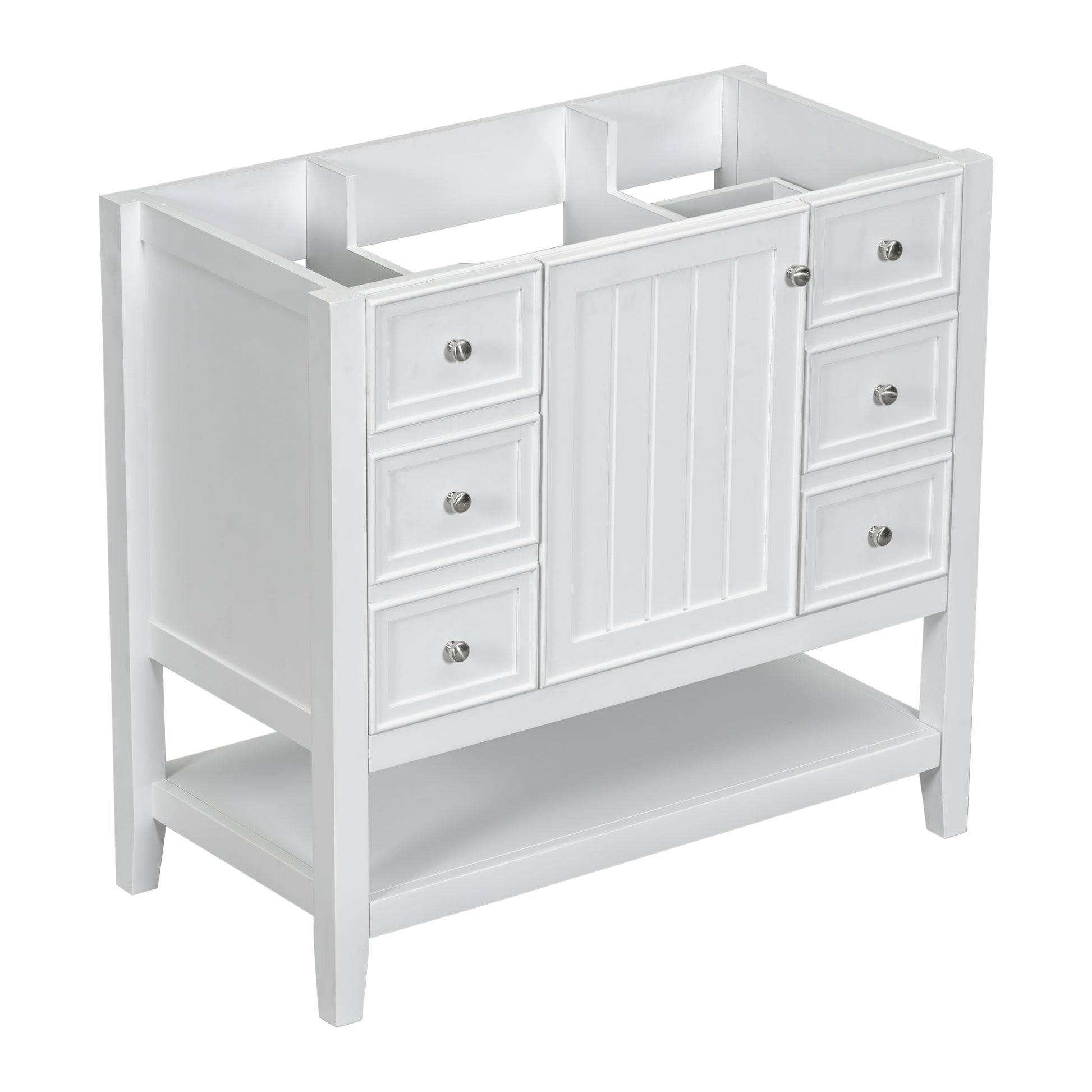 36" Bathroom Vanity Without Sink, Cabinet Base Only, One Cabinet And Three Drawers, White White Solid Wood Mdf