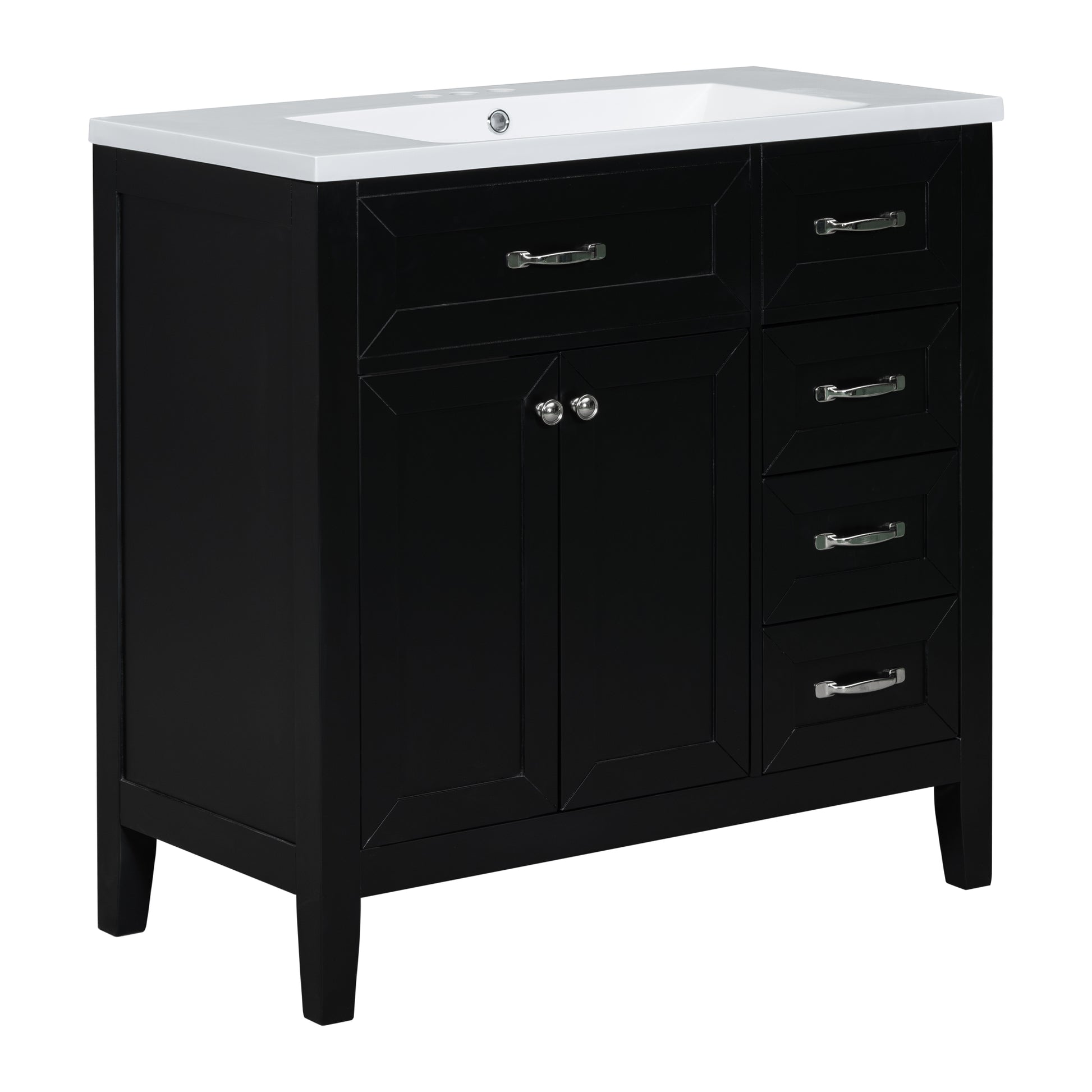 36" Bathroom Vanity With Sink Combo, Black Bathroom Cabinet With Drawers, Solid Frame And Mdf Board Black Solid Wood Mdf