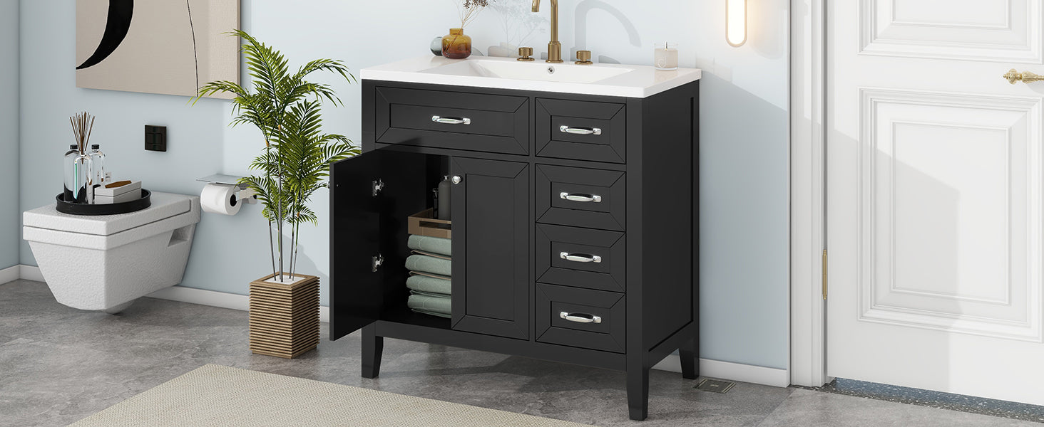 36" Bathroom Vanity With Sink Combo, Black Bathroom Cabinet With Drawers, Solid Frame And Mdf Board Black Solid Wood Mdf