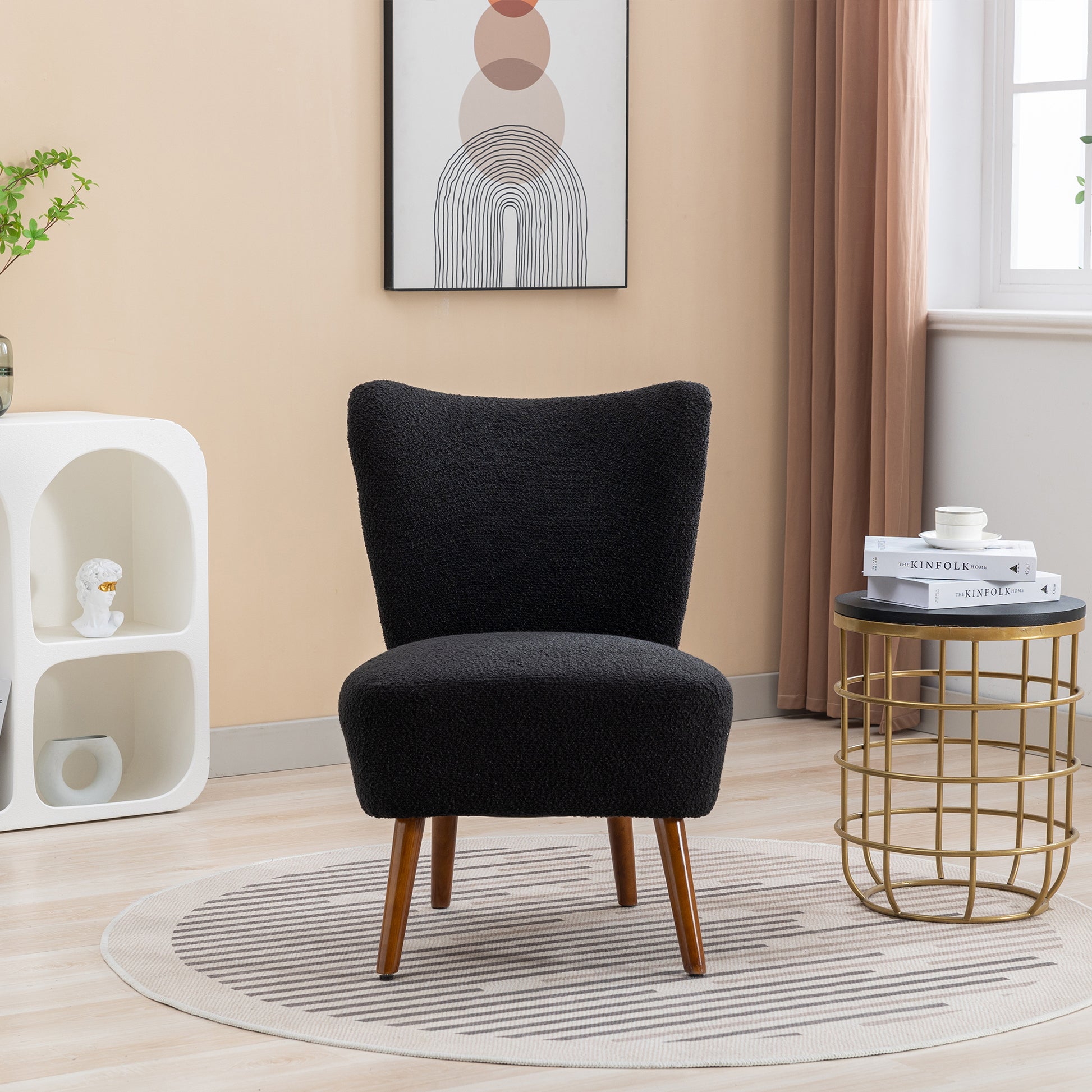 22.50''W Boucle Upholstered Armless Accent Chair Modern Slipper Chair, Cozy Curved Wingback Armchair, Corner Side Chair For Bedroom Living Room Office Cafe Lounge Hotel. Black Black Boucle