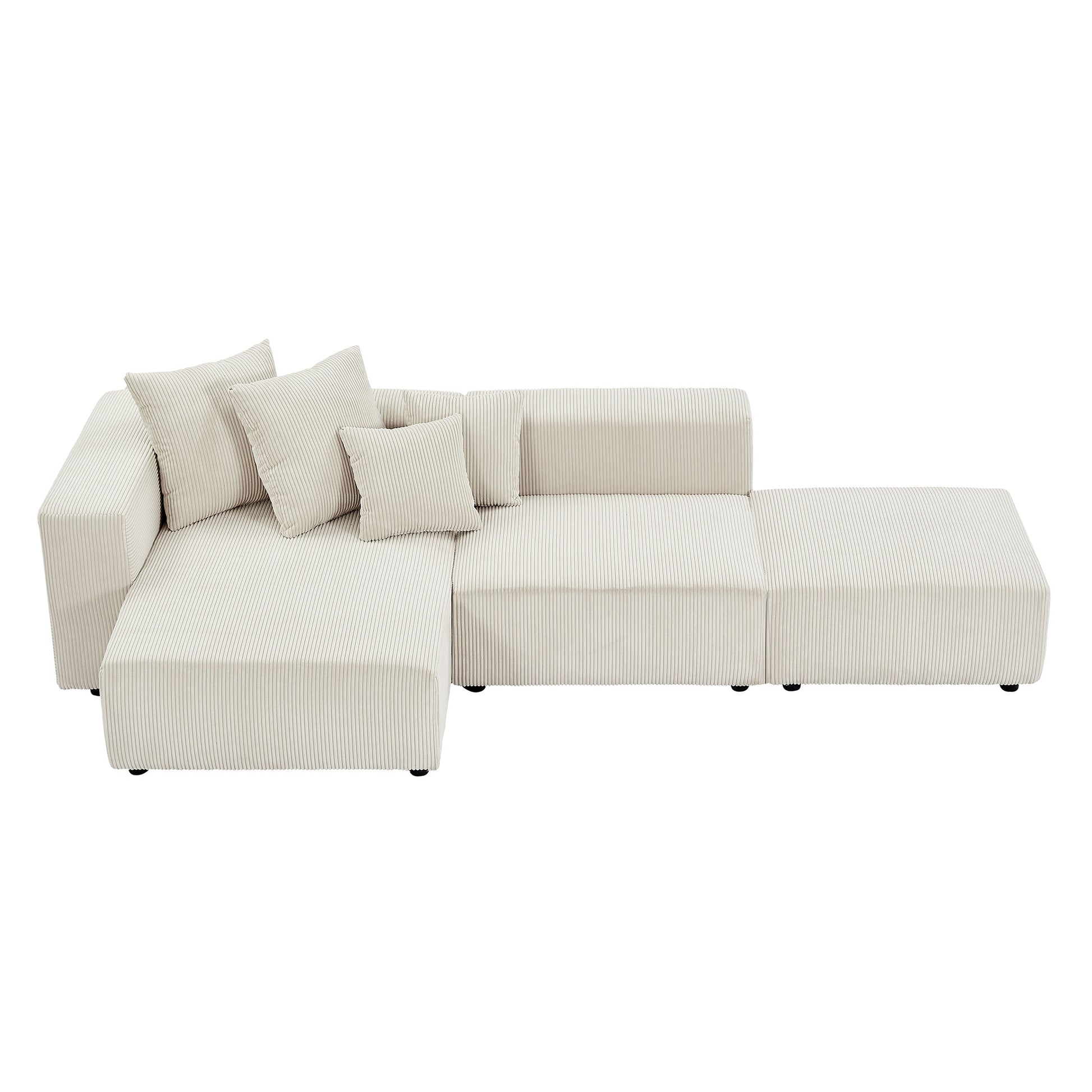 Soft Corduroy Sectional Modular Sofa Set, Small L Shaped Chaise Couch For Living Room, Apartment, Office, Beige Beige Fabric