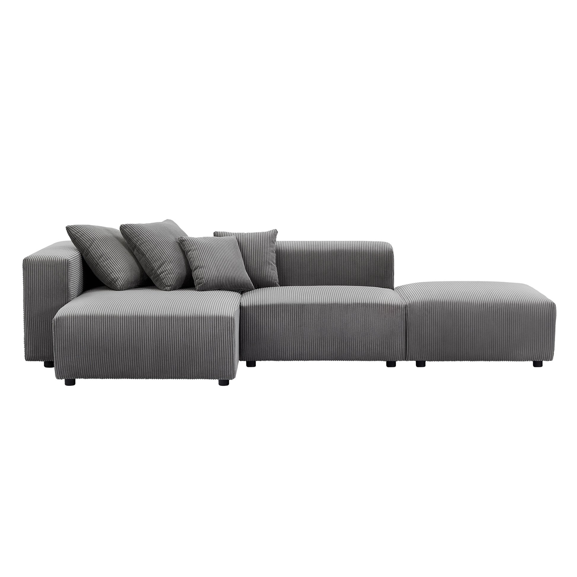 Soft Corduroy Sectional Modular Sofa Set, Small L Shaped Chaise Couch For Living Room, Apartment, Office, Gray Gray Fabric