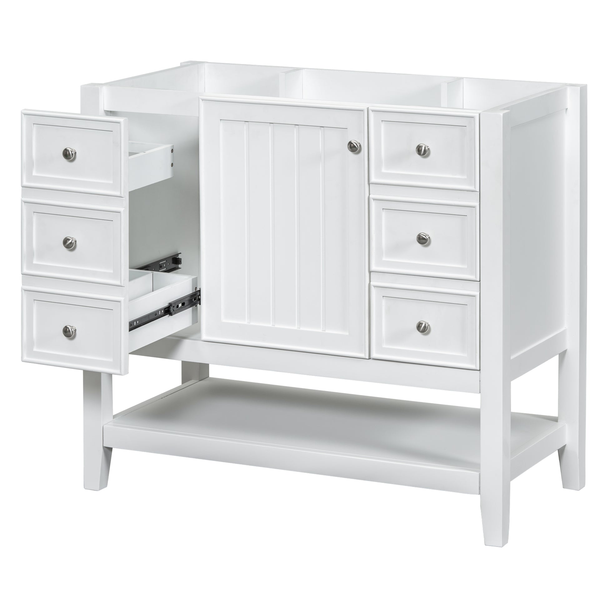 36" Bathroom Vanity Without Sink, Cabinet Base Only, One Cabinet And Three Drawers, White White Solid Wood Mdf