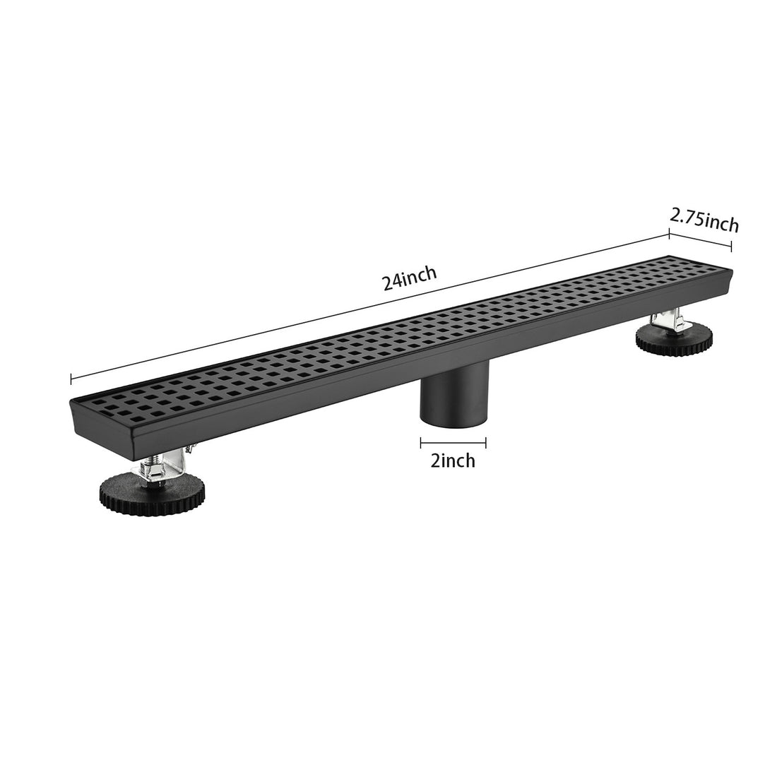 24 Inches Linear Shower Drain, Included Hair Strainer And Leveling Feet Matte Black Stainless Steel