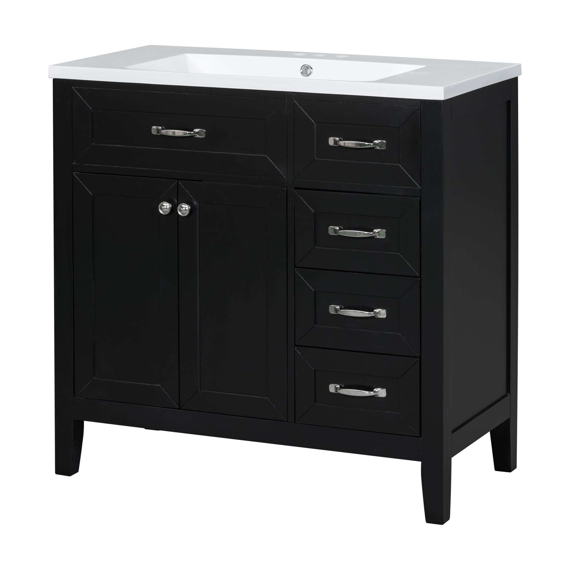 36" Bathroom Vanity With Sink Combo, Black Bathroom Cabinet With Drawers, Solid Frame And Mdf Board Black Solid Wood Mdf