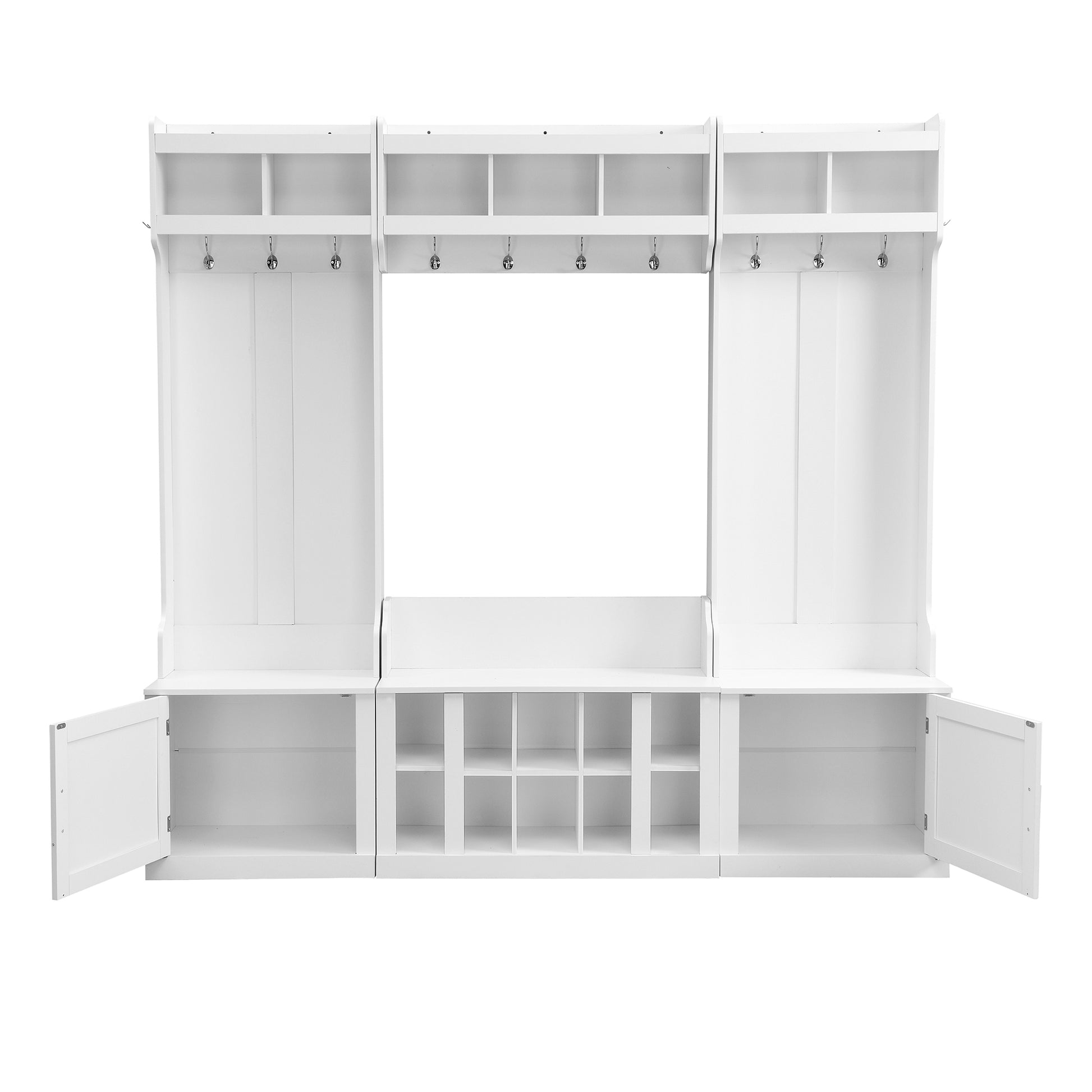 Wide Design Hall Tree With Storage And Bench, 4 In 1 Multi Functional Entryway Bench With Coat Rack And Shoe Cubbies, Practical Furniture For Hallway, White White Primary Living Space Particle Board